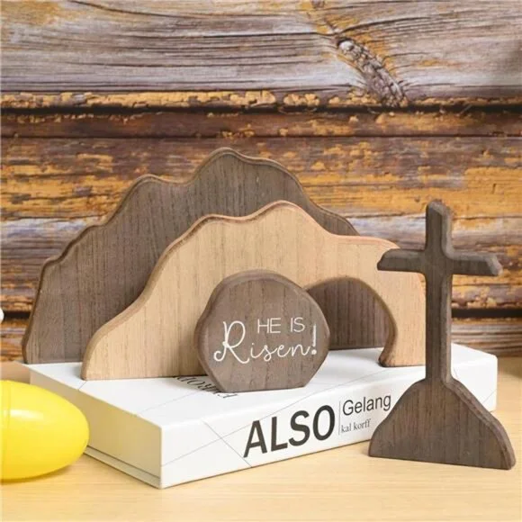 Empty Tomb Easter Scene and Christian Cross Decoration Wood Easter - Picture 3 of 7